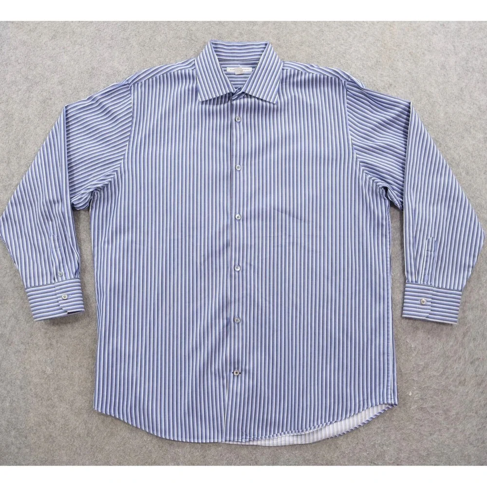 Banana Republic Shirt Mens Large 16.5 Blue Button Up Striped Dress Long Sleeve